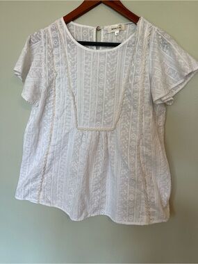 Casual White Embroidered Short Sleeve Blouse 100% Cotton Cottagecore